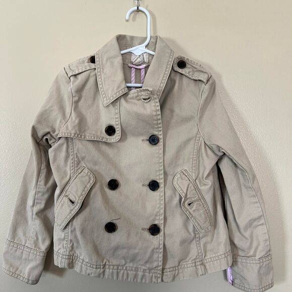Lands End Tan and Pink Striped Girls Jacket in Size S - Picture 1 of 4